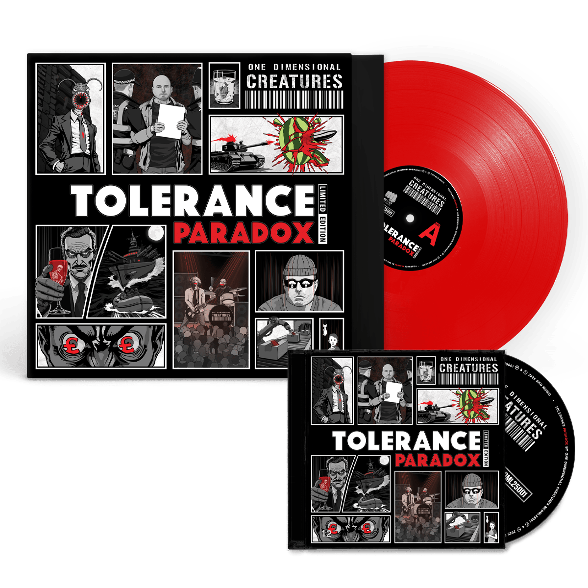 Tolerance Paradox Album by One Dimensional Creatures on Red Vinyl Record and CD