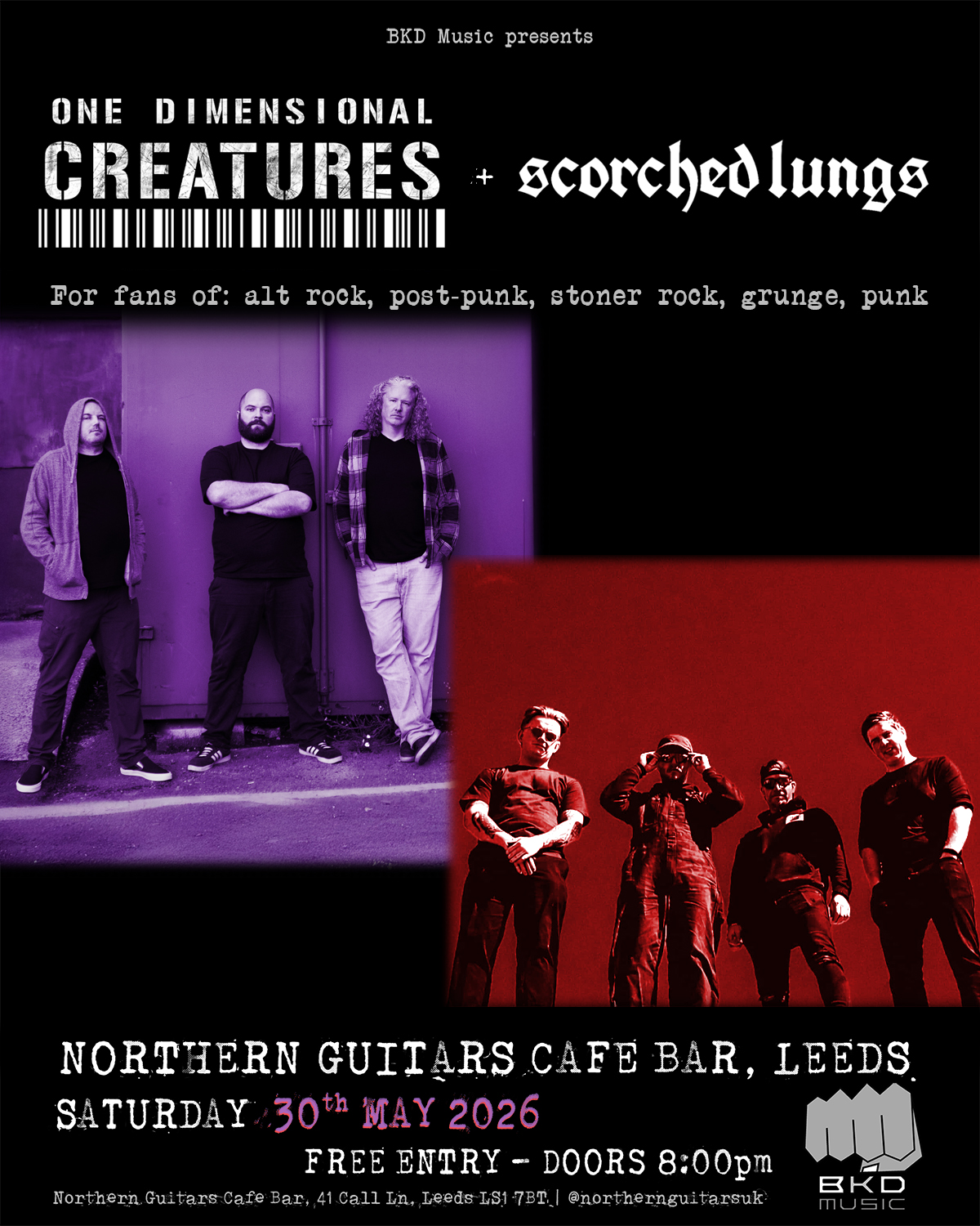 One Dimensional Creatures Play at Northern Guitars Café Bar in Leeds on 30th May 2026 - Poster