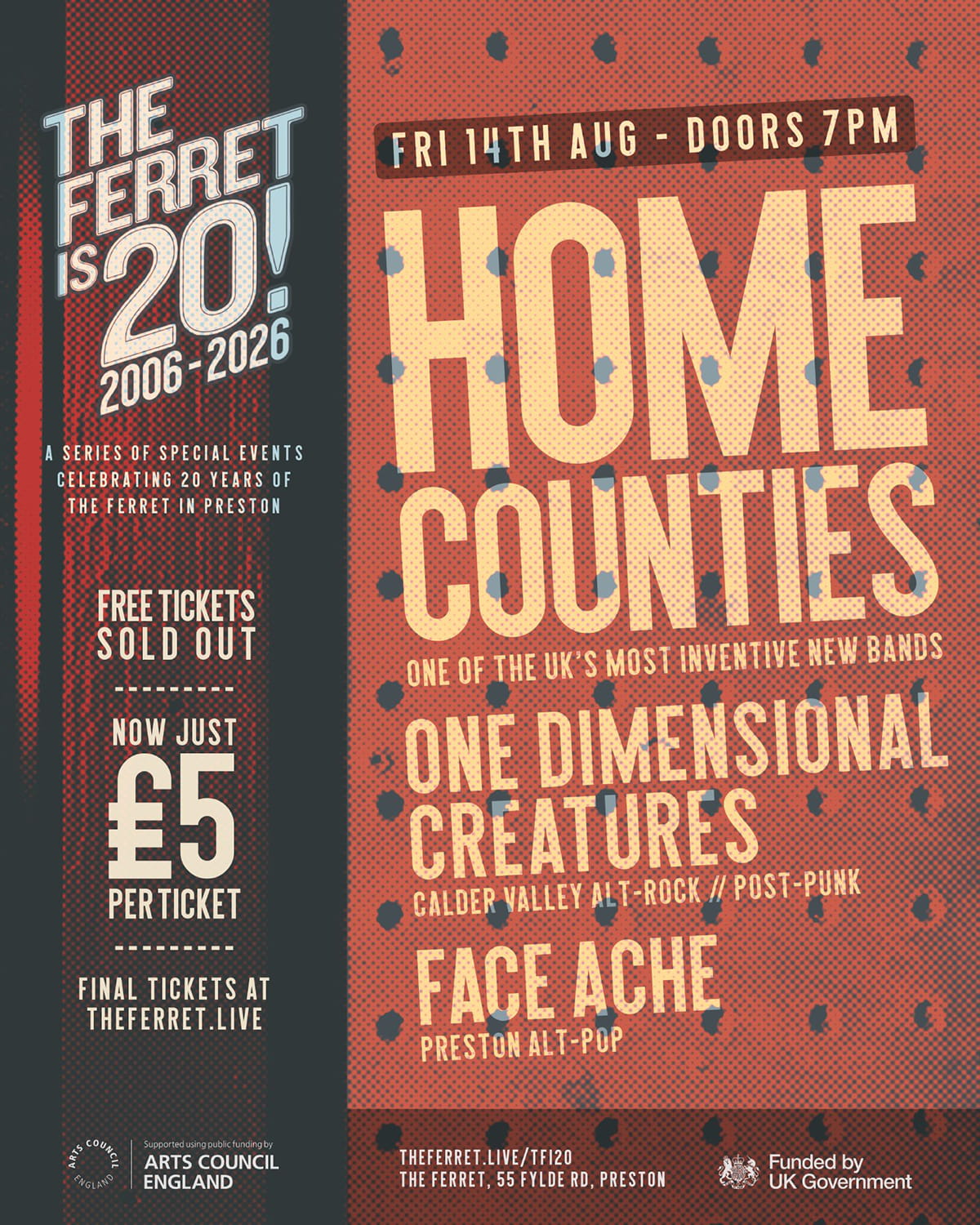 One Dimensional Creatures Support Home Counties at The Ferret in Preston in August 2026 - Poster